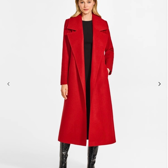 Sentaler Red Baby Alpaca Long Large Notched Collar Wrap Coat Sz XL - Picture 4 of 15